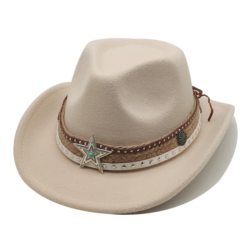 Willheoy Kids Cowboy Hat for Boys Girls Western Cowgirl Hat with Buckle Belt Wide Brim Fedora Hat Dress Up Costume Beige - Image 1